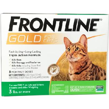Frontline Gold Flea & Tick Treatment for Cats and Kittens, 3 monthly doses